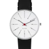 ARNE JACOBSEN BANKERS 34MM STÅL OG SORT LÆDER - 53101-1601