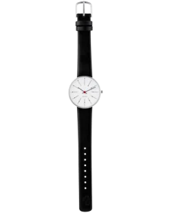 ARNE JACOBSEN BANKERS 34MM STÅL OG SORT LÆDER - 53101-1601