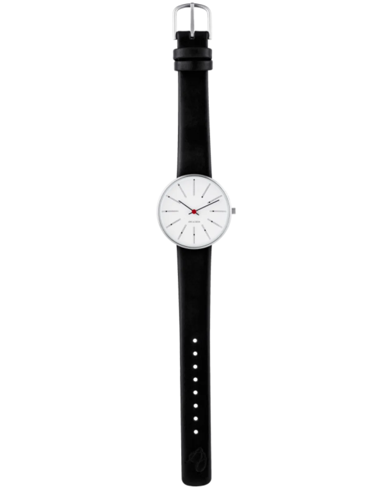 ARNE JACOBSEN BANKERS 34MM STÅL OG SORT LÆDER - 53101-1601
