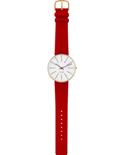 ARNE JACOBSEN UR BANKERS MED RØD LÆDERREM 40MM - 53108-2003G