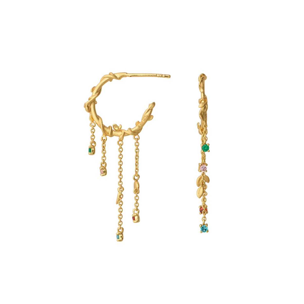 BYBIEHL ØRERINGE SØLV FORGYLDT JUNGLE IVY HOOPS MINI COLOR - 4-3112M-GP