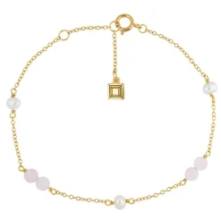 CARRÉ GEM CANDY ARMBÅND SØLV FORGYLDT MED PERLE OG ROSA KVARTS - FB 4316 BIRQ 16+1,5+1,5