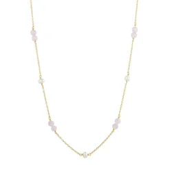CARRÈ GEM CANDY SØLV FORGYLDT HALSKÆDE MED PERLE OG ROSA KVARTS - FC 4316 BIRQ 35+2,5+2,5