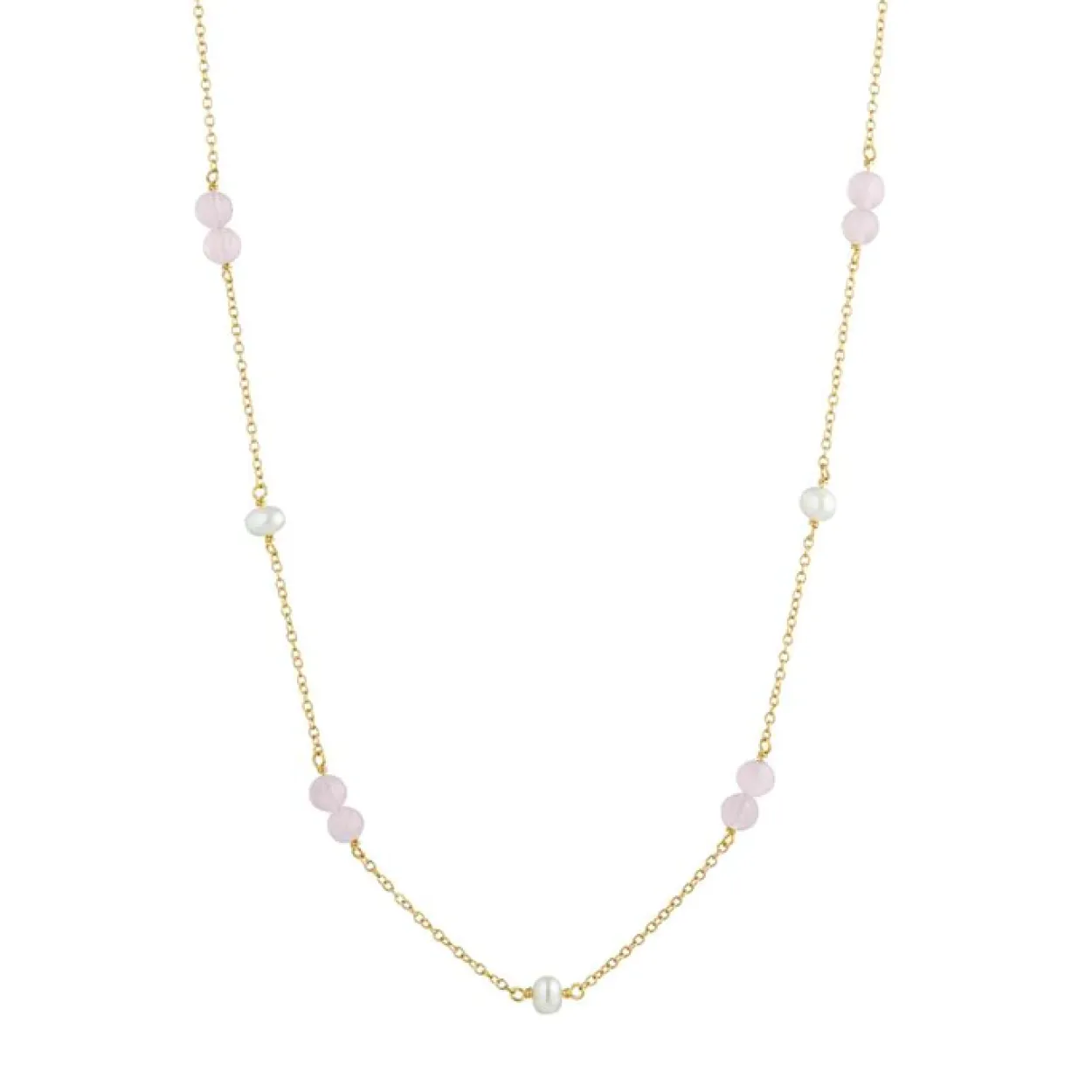 CARRÈ GEM CANDY SØLV FORGYLDT HALSKÆDE MED PERLE OG ROSA KVARTS - FC 4316 BIRQ 35+2,5+2,5