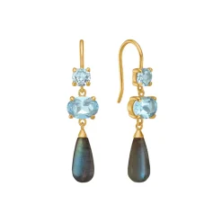 CARRÉ GEM STONE ØRERINGE SØLV FORGYLDT TOPAZ OG LABRADORIT - FH 4375 BT-LB