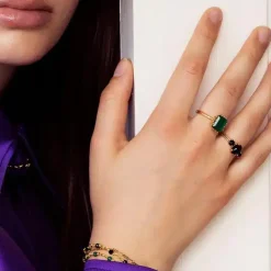 CARRÈ MIDNIGHT RING SØLV FORGYLDT MED GRØN AGAT - FR 4488 GR