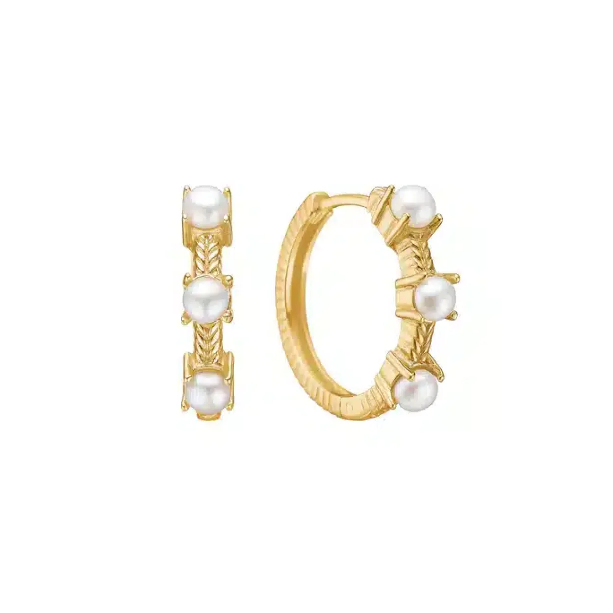 CARRÉ REEF SØLV FORGYLDT ØRERINGE HOOPS MED PERLE - FH 4439 BI