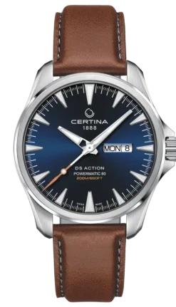 CERTINA DS ACTION POWERMATIC 80 BLÅ SKIVE BRUN LÆDERREM - C0324301604100
