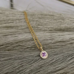 CHRISTOFFERSEN JEWELLERY VEDHÆNG 14 KARAT GULD MED PINK SAFIR OG BRILLANTER - 4070104-43