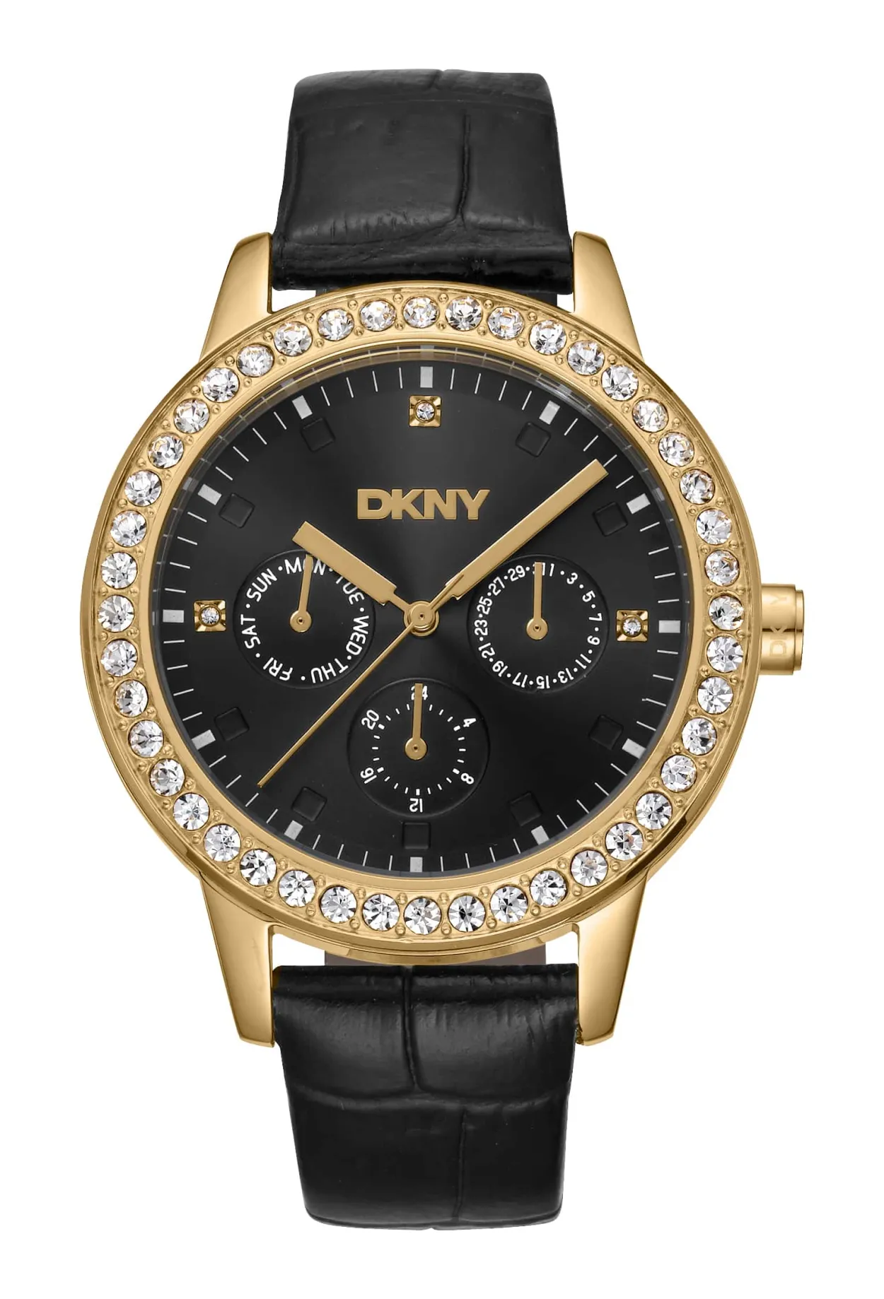 DKNY PARSONS MULTI GLITZ UR DAME MED SORT LÆDERREM - DK1L055L0025