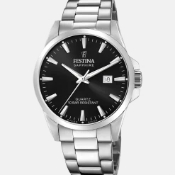 FESTINA STÅL LÆNKE SOR SKIVE MED SAFIRGLAS - F20024/4