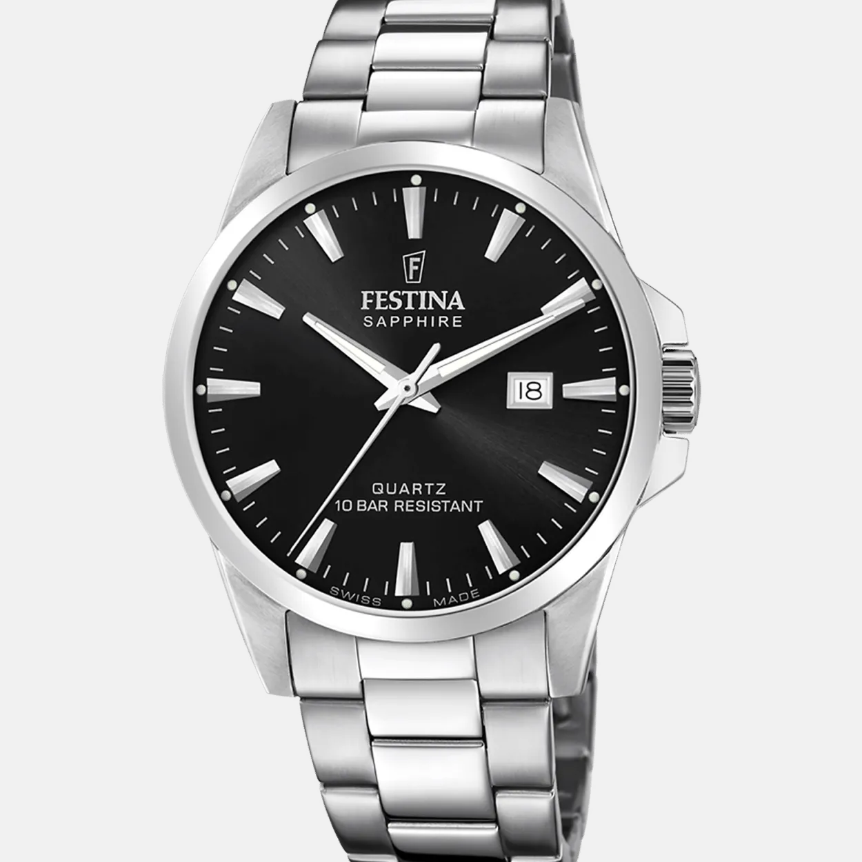 FESTINA STÅL LÆNKE SOR SKIVE MED SAFIRGLAS - F20024/4