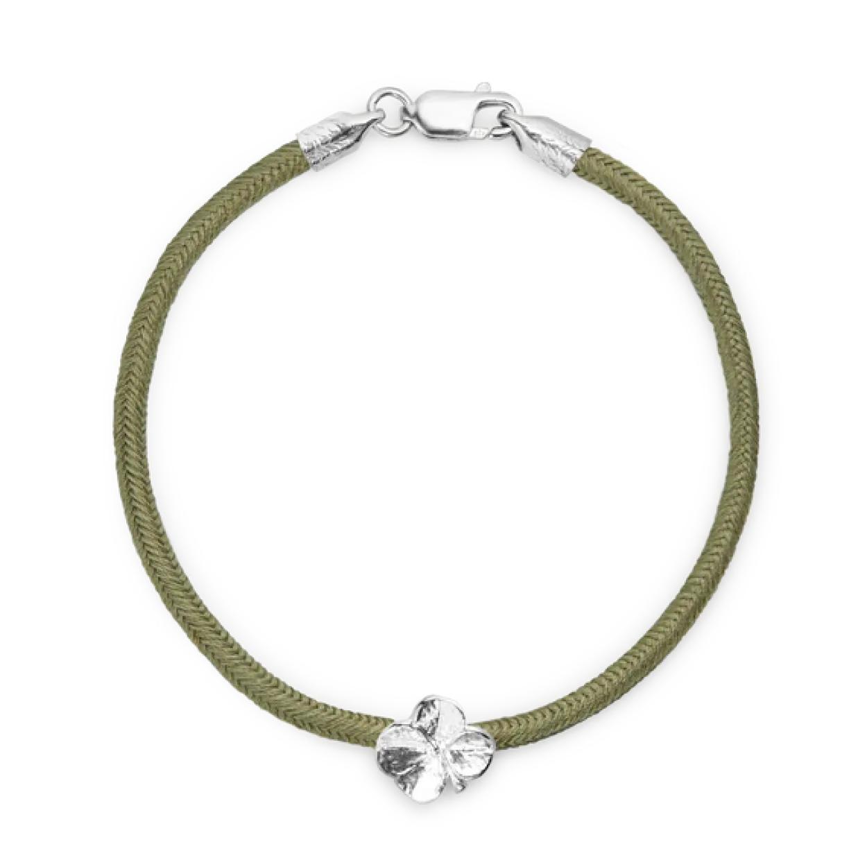 FLORA DANICA ARMBÅND OLIVEN MED SØLV FIRKLØVER - FLC-SILK-OLIVE-18-S