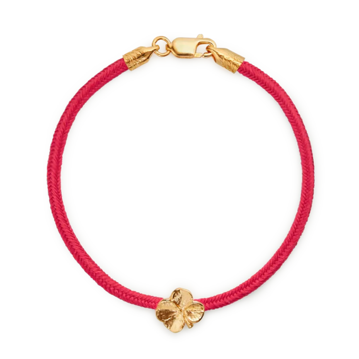 FLORA DANICA ARMBÅND RØDT SILKESNOR FORGYLDT FIRKLØVER - FLC-SILK-RED-18-G