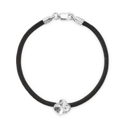 FLORA DANICA ARMBÅND SORT SILKESNOR SØLV FIRKLØVER - FLC-SILK-BLACK-16-S