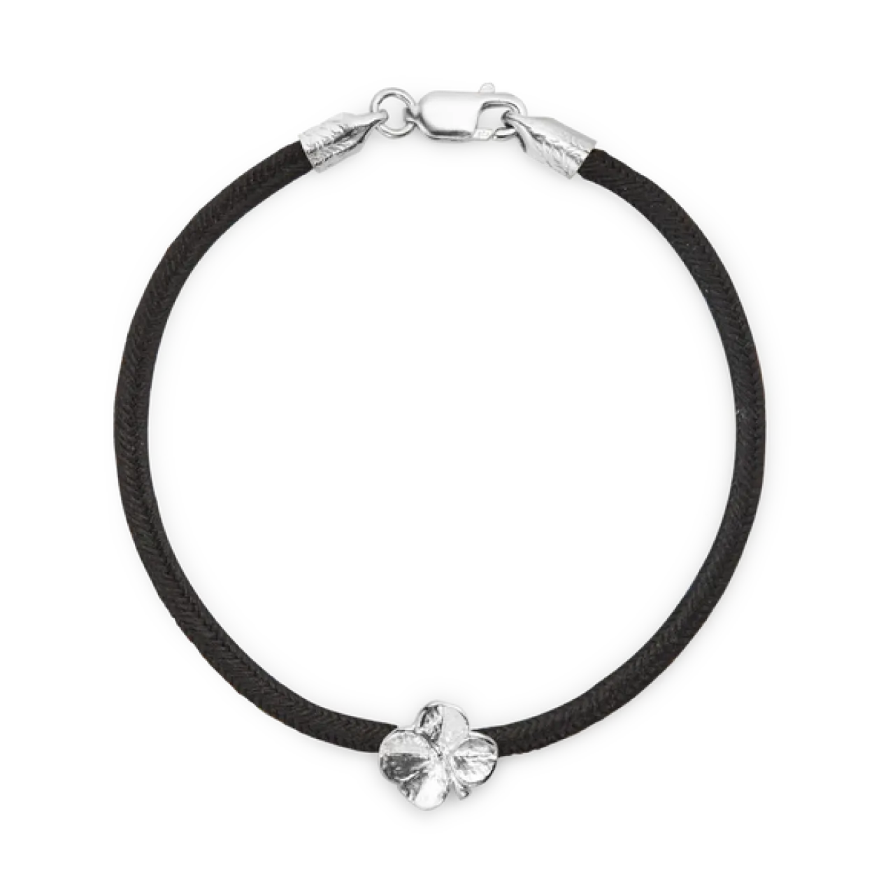 FLORA DANICA ARMBÅND SORT SILKESNOR SØLV FIRKLØVER - FLC-SILK-BLACK-16-S