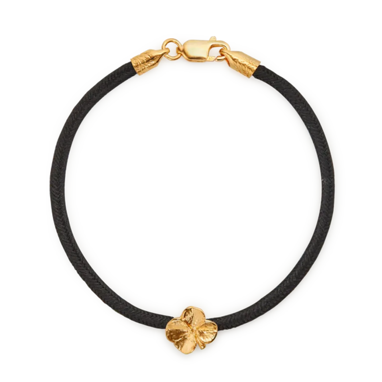 FLORA DANICA ARMBÅND SORT SILKE MED FORGYLDT FIRKLØVER - FLC-SILK-BLACK-16-G