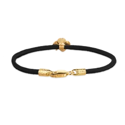 FLORA DANICA ARMBÅND SORT SILKE MED FORGYLDT FIRKLØVER - FLC-SILK-BLACK-16-G
