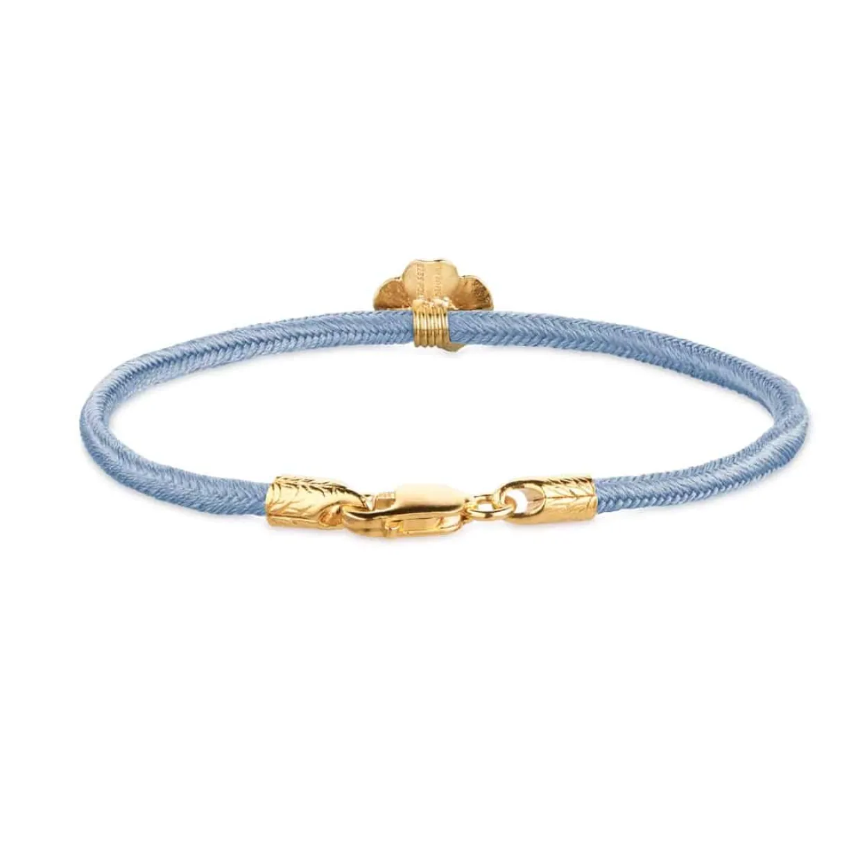 FLORA DANICA FIRKLØVER SILKE ARMBÅND BLÅT FORGYLDT SØLV - FLC-SILK-BLUE-16-G