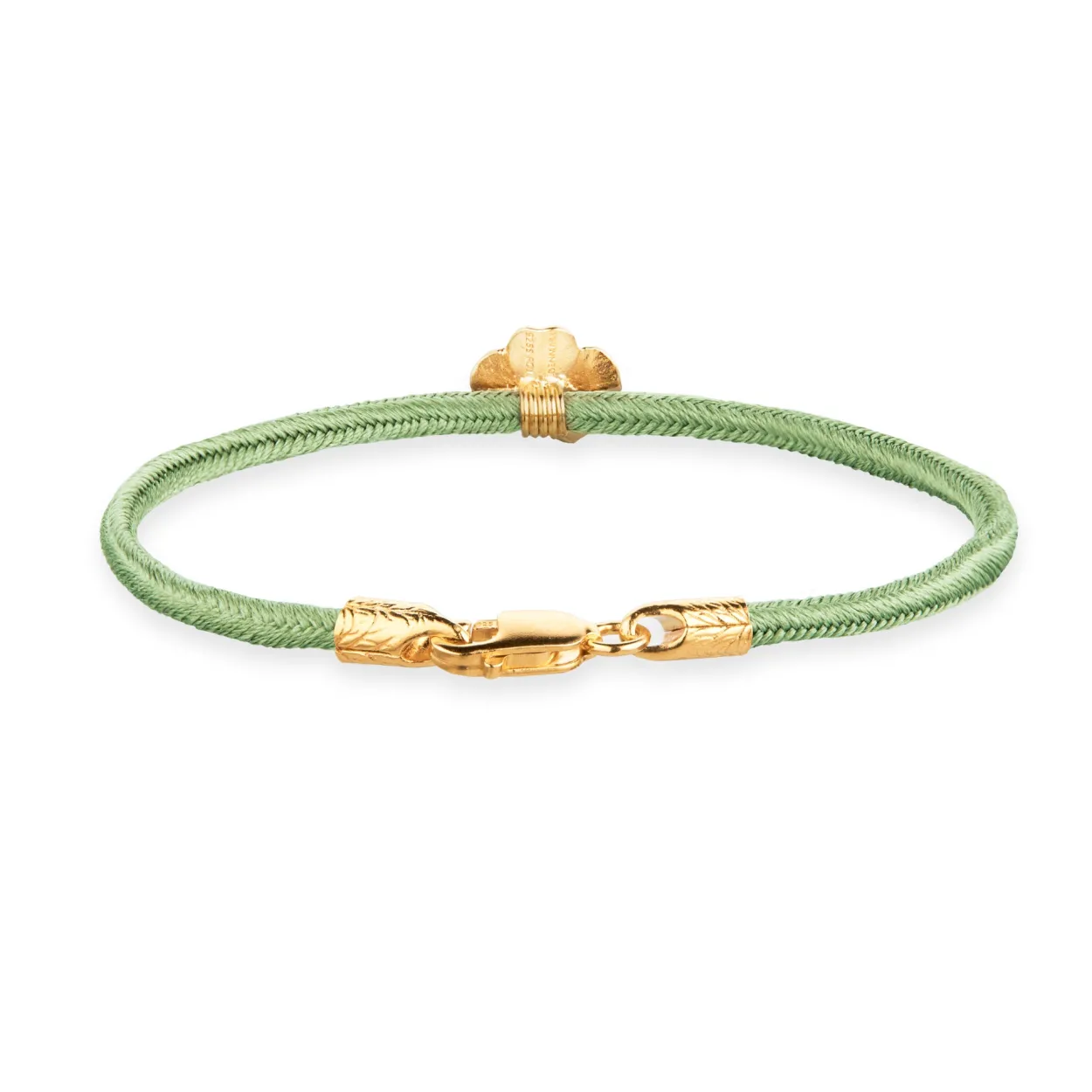 FLORA DANICA SILKE ARMBÅND LYSEGRØN MED FIRKLØVER 16,5 CM - FLC-SILK-LIGHTGREEN-16-G