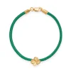 FLORA DANICA SILKE ARMBÅND MØRKEGRØN MED FIRKLØVER 18 CM - FLC-SILK-DARKGREEN-18-G
