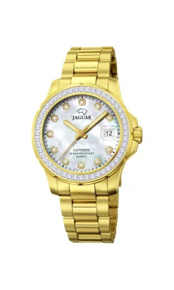 JAGUAR LADY´S DIVER STÅL GULD FARVET MED STEN - J895/1