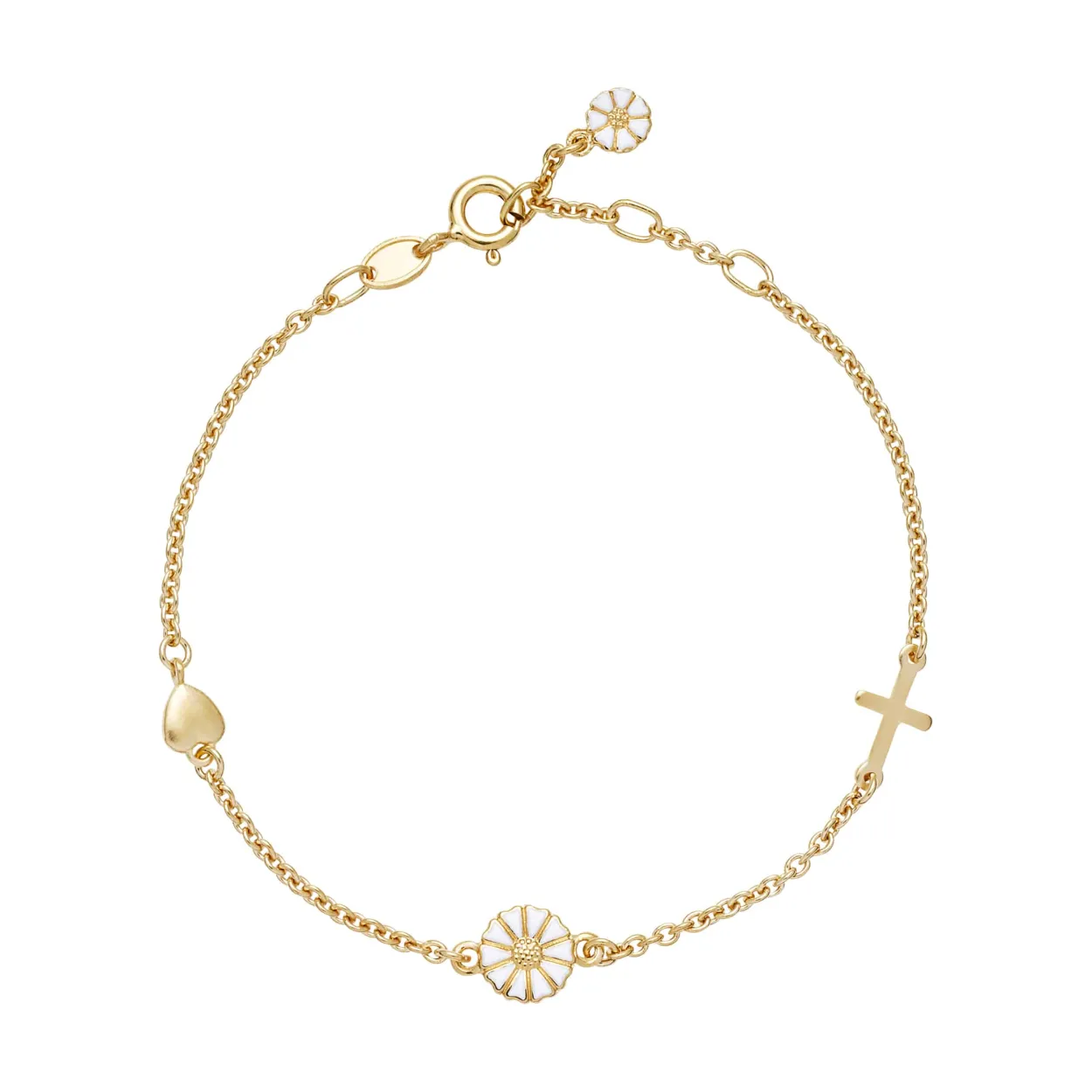 LUND COPENHAGEN SØLV FORGYLDT ARMBÅND MED KORS OG HJERTE 7MM - 9015053-M