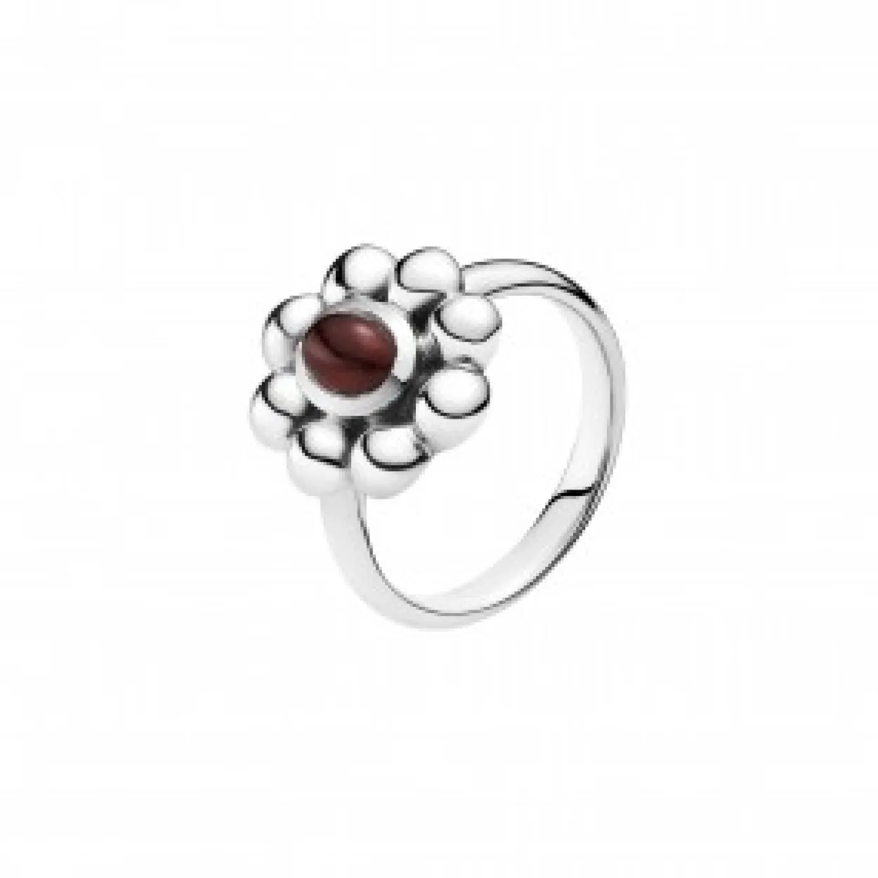 LUND SØLV HALV OXIDRET RING BLOMST MED GRANAT - 9071181-53