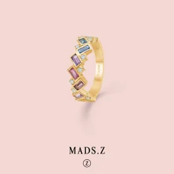 MADS Z COLUMBINE RING 14 KT GULD MED ÆGTE STEN OG DIAMANTER - 1544089