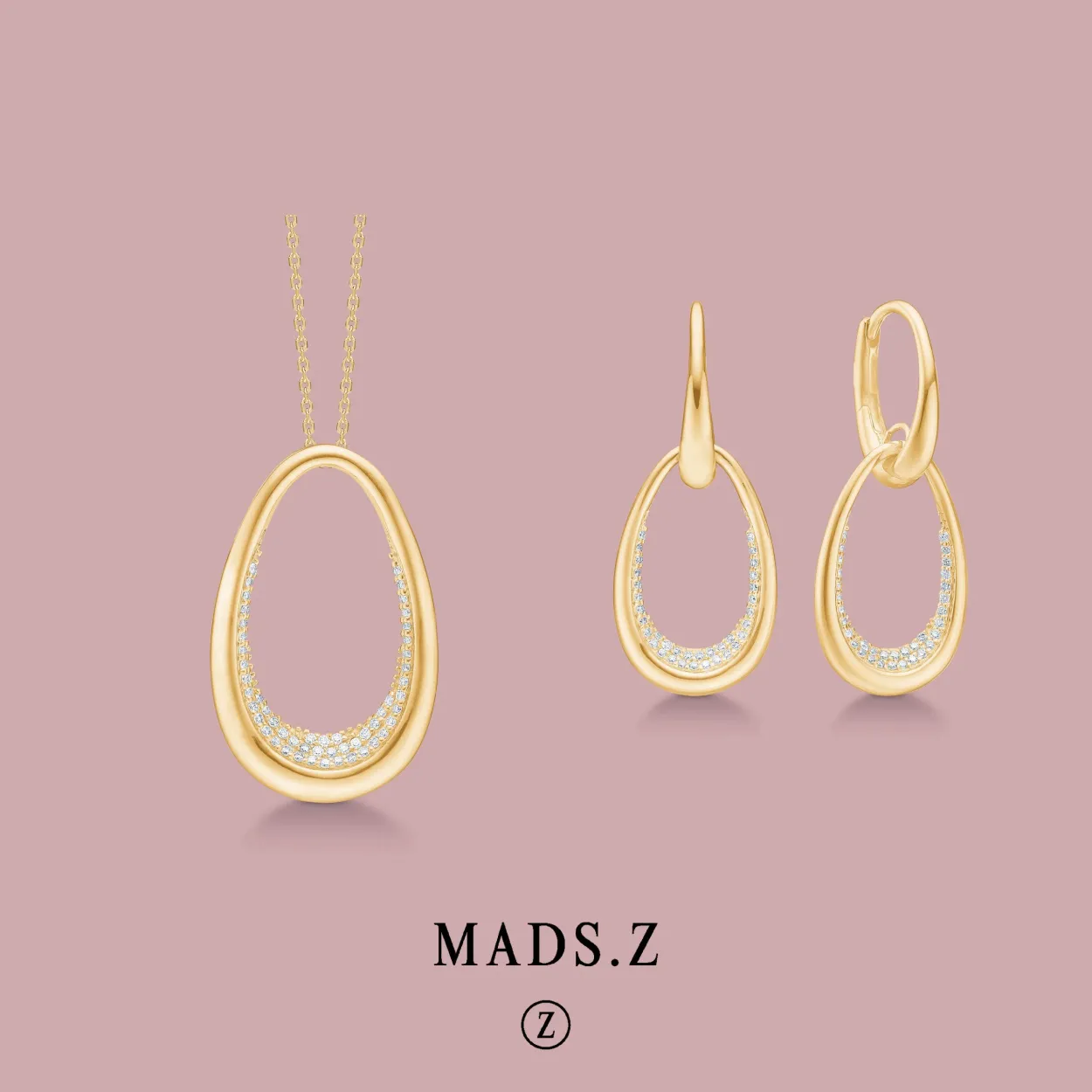 MADS Z DIAMOND ELLIPSE ØRERINGE 14 KARAT GULD MED BRILLANTER 0,23 CARAT - 1511070