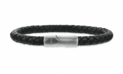 SCROUPLES FORCE ARMBÅND SORT LÆDER MED STÅLLÅS - 03501A,M