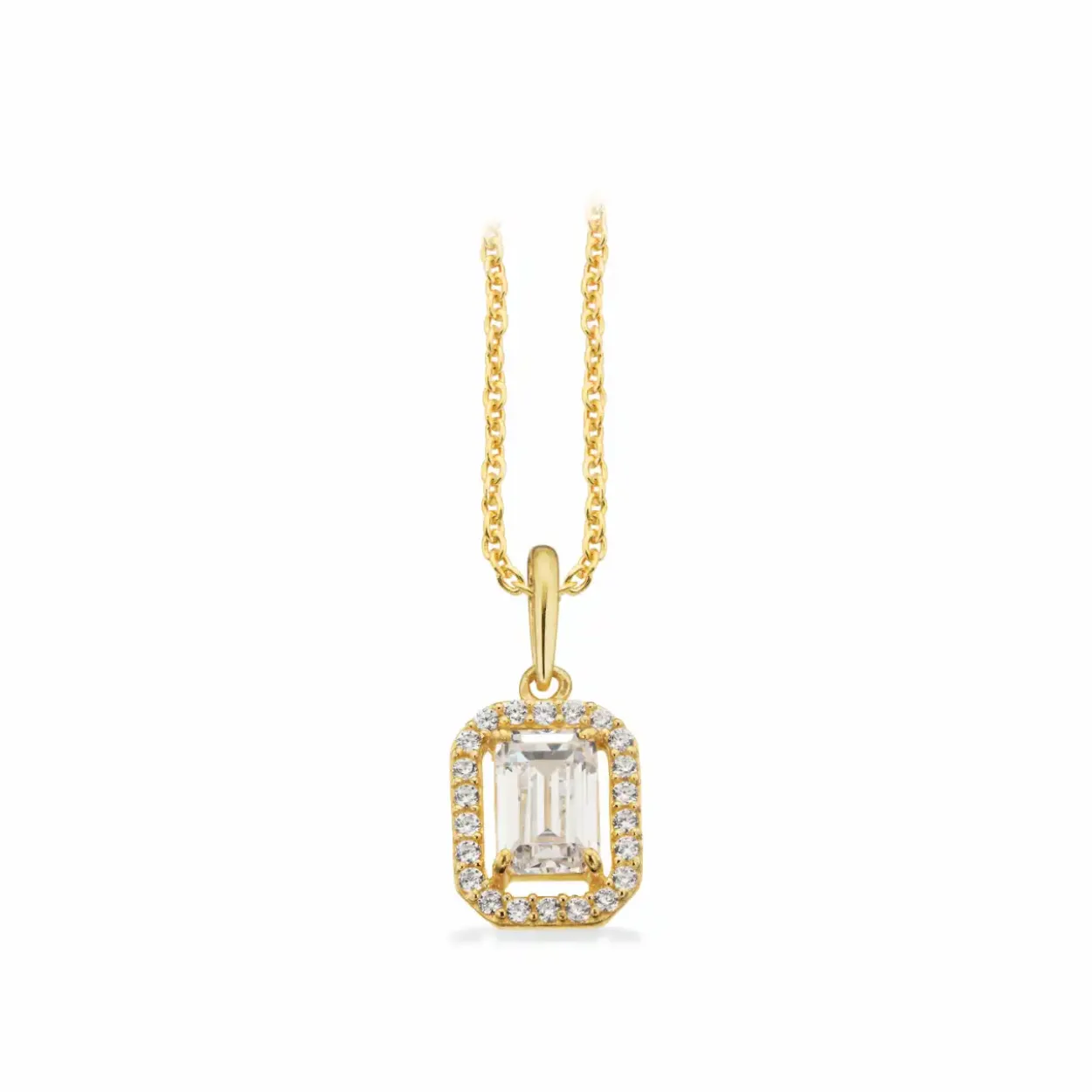 SCROUPLES HALSKÆDE 8 KARAT GULD BAGUETTE MED HVIDE ZIRKONIA - 214563