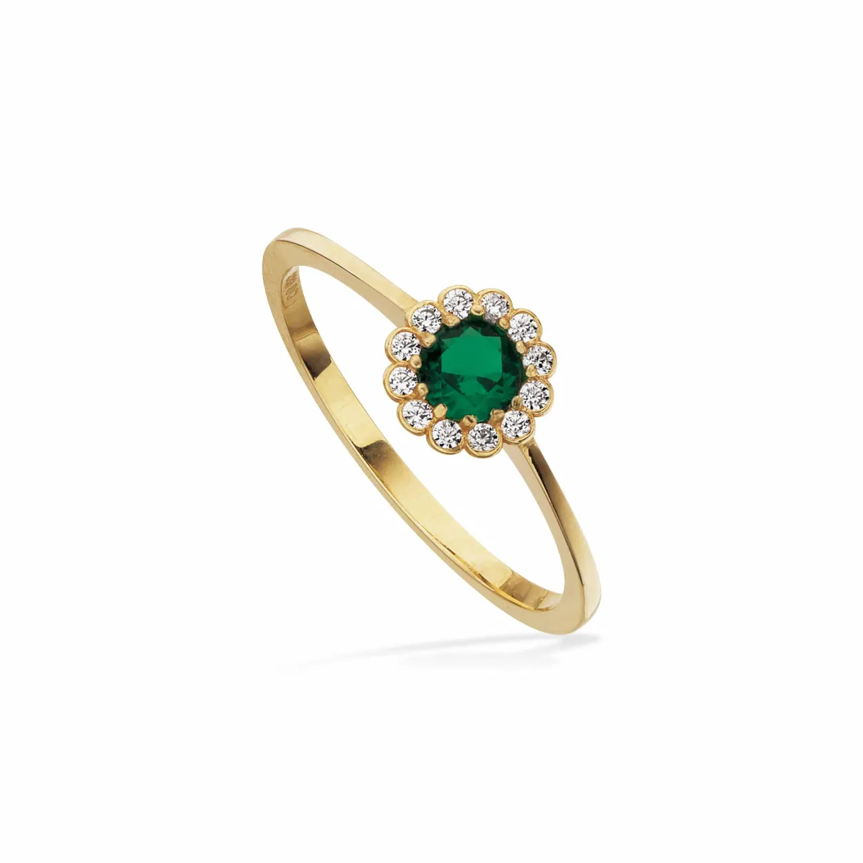 SCROUPLES 8KT ROSET RING MED GRØN OG HVID STENE - 713963