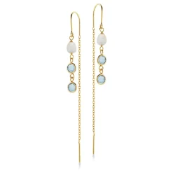 SCROUPLES ØRERINGE 9 KARAT GULD MED FERSKVANDSPERLE OG AQUA CUBIC ZIRKONIA - 123103