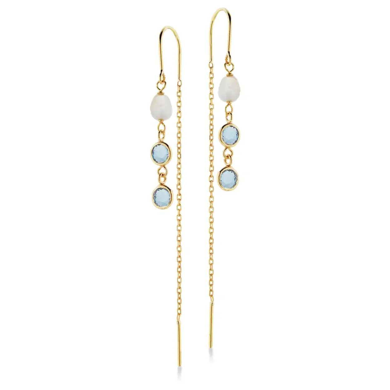 SCROUPLES ØRERINGE 9 KARAT GULD MED FERSKVANDSPERLE OG AQUA CUBIC ZIRKONIA - 123103
