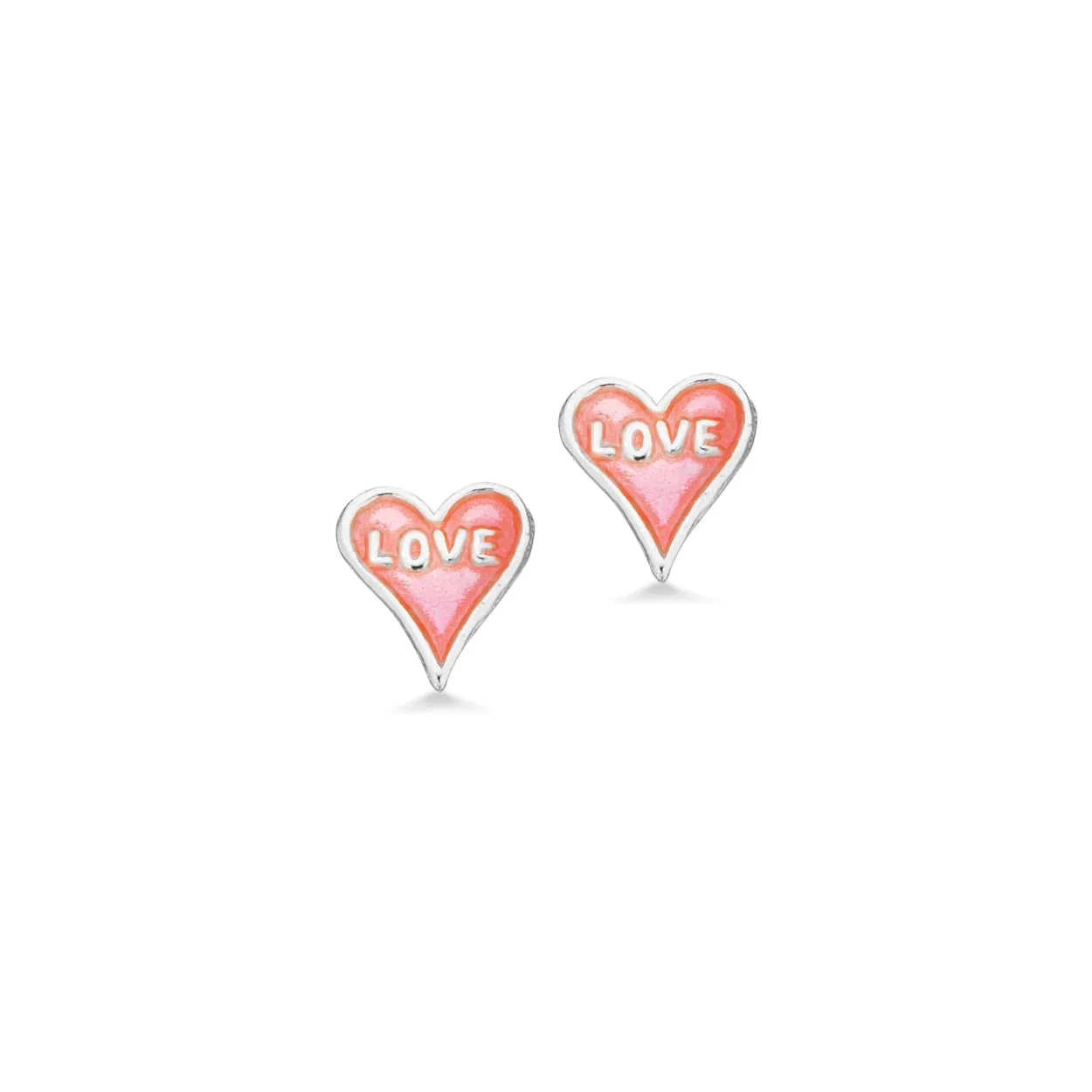 SCROUPLES ØRERINGE PÅ STIK MED PINK HJERTE LOVE I SØLV - 161542