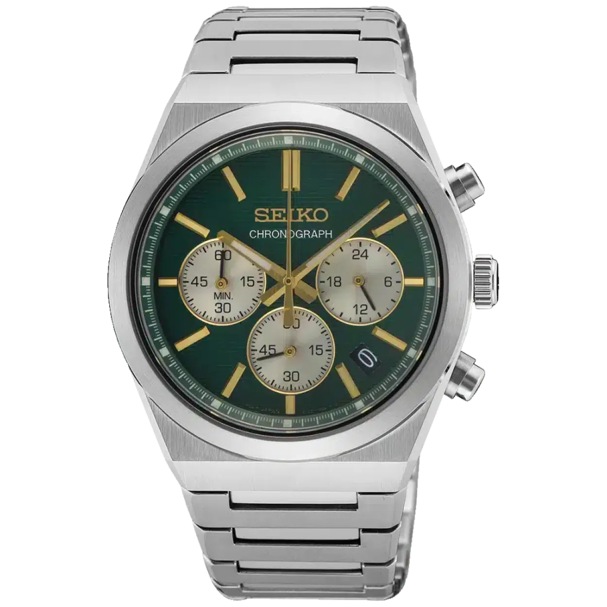 SEIKO UR HR CHRONOGRAF GØRN SKIVE MED LÆNKE - SSB461P1