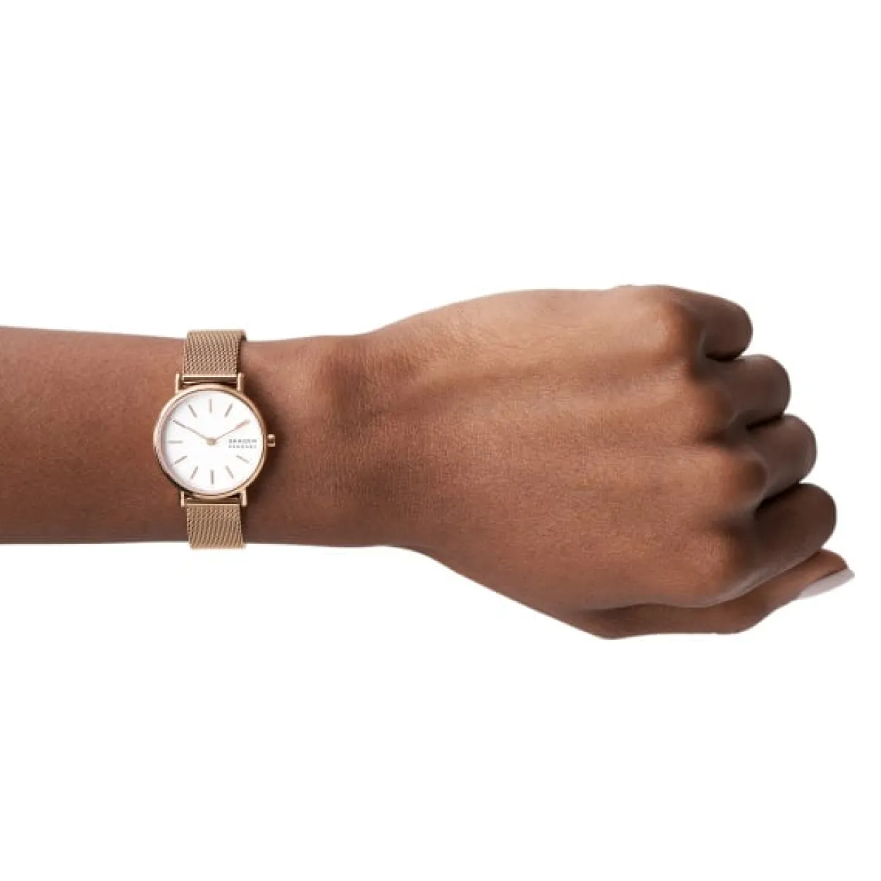 SKAGEN SIGNATUR LILLE DAME UR ROSA MESH LÆNKE MED LYS SKIVE - SKW2694