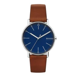 SKAGEN SIGNATUR UR HERRE MED BRUN LÆDERREM - SKW6355