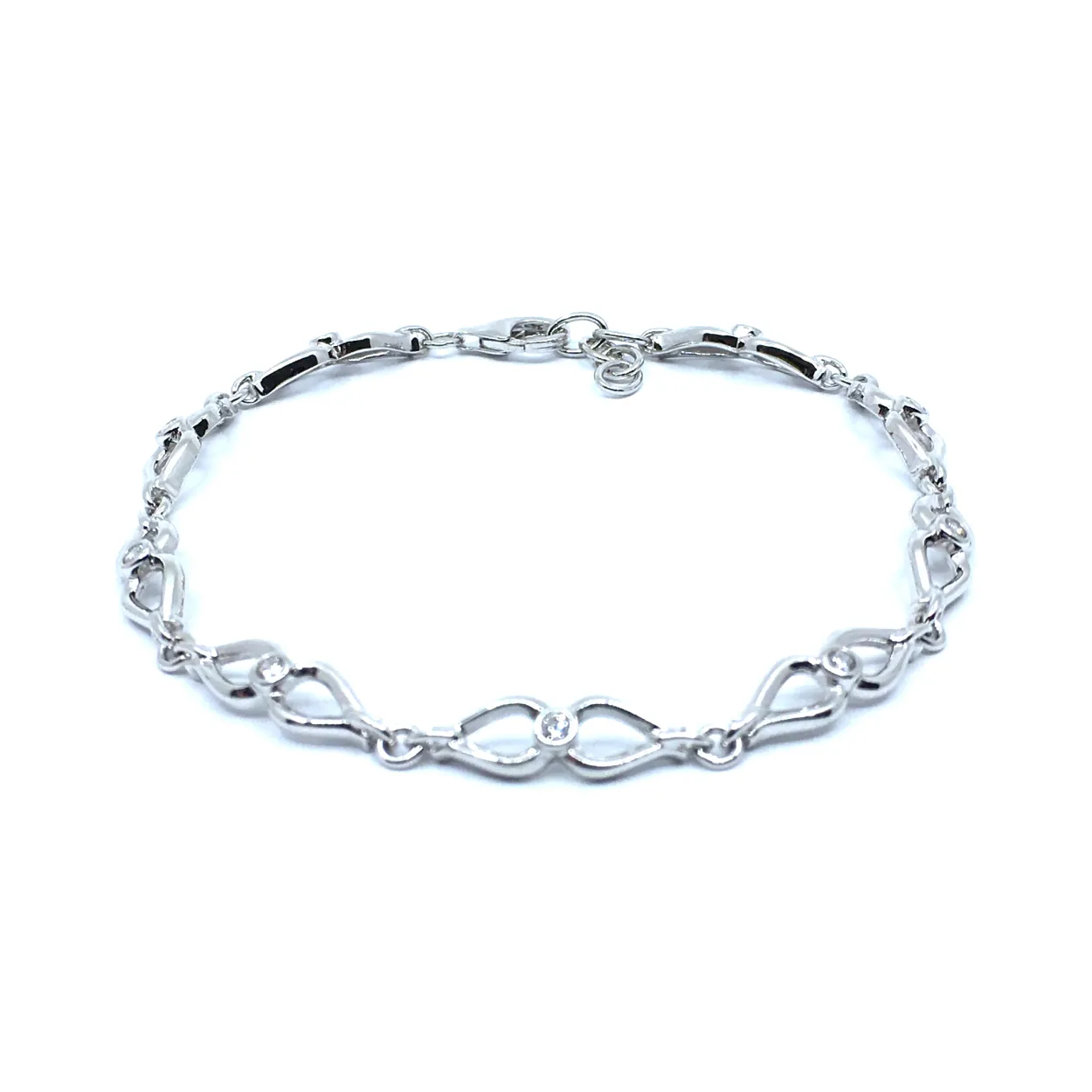 SØLV ARMBÅND MASSIV MED SYNTETISKE ZIRKONIA 19+2 CM