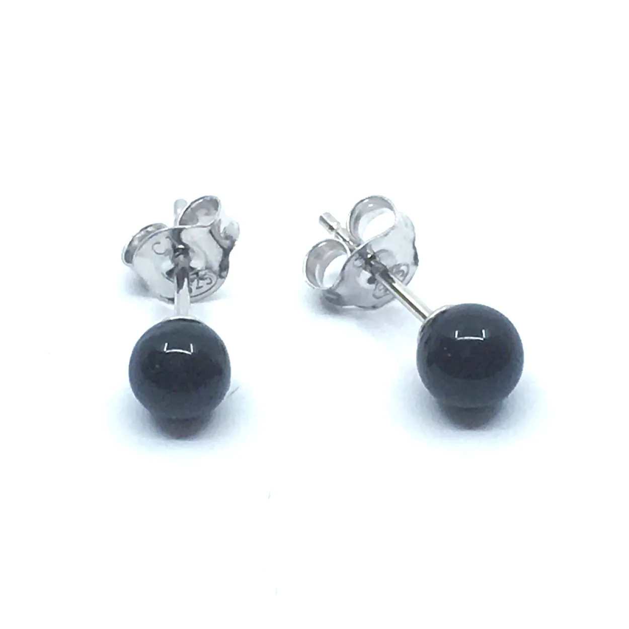 SØLV RHODINERET ØRESTIK MED RUND SORT ONYX 3 MM