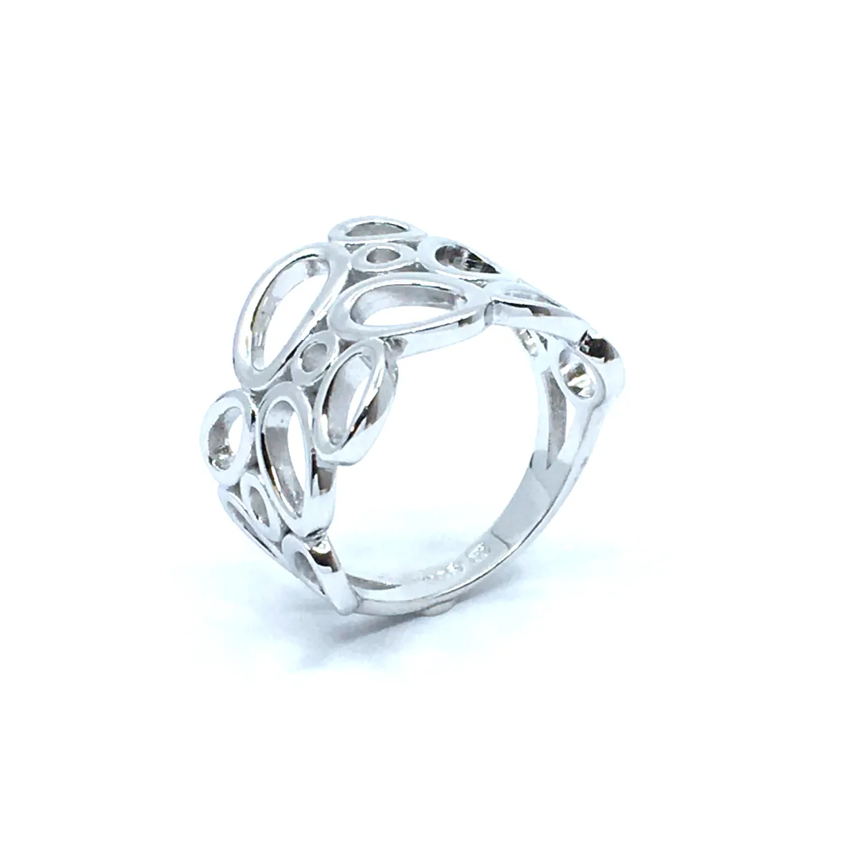 SØLV RING RHODINERET BRED BOBLE