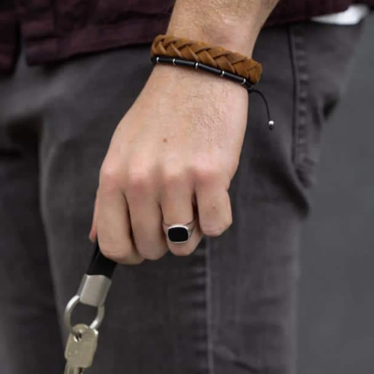 SON OF NOA LÆDER ARMBÅND BRUN FLETTET - 80970239219