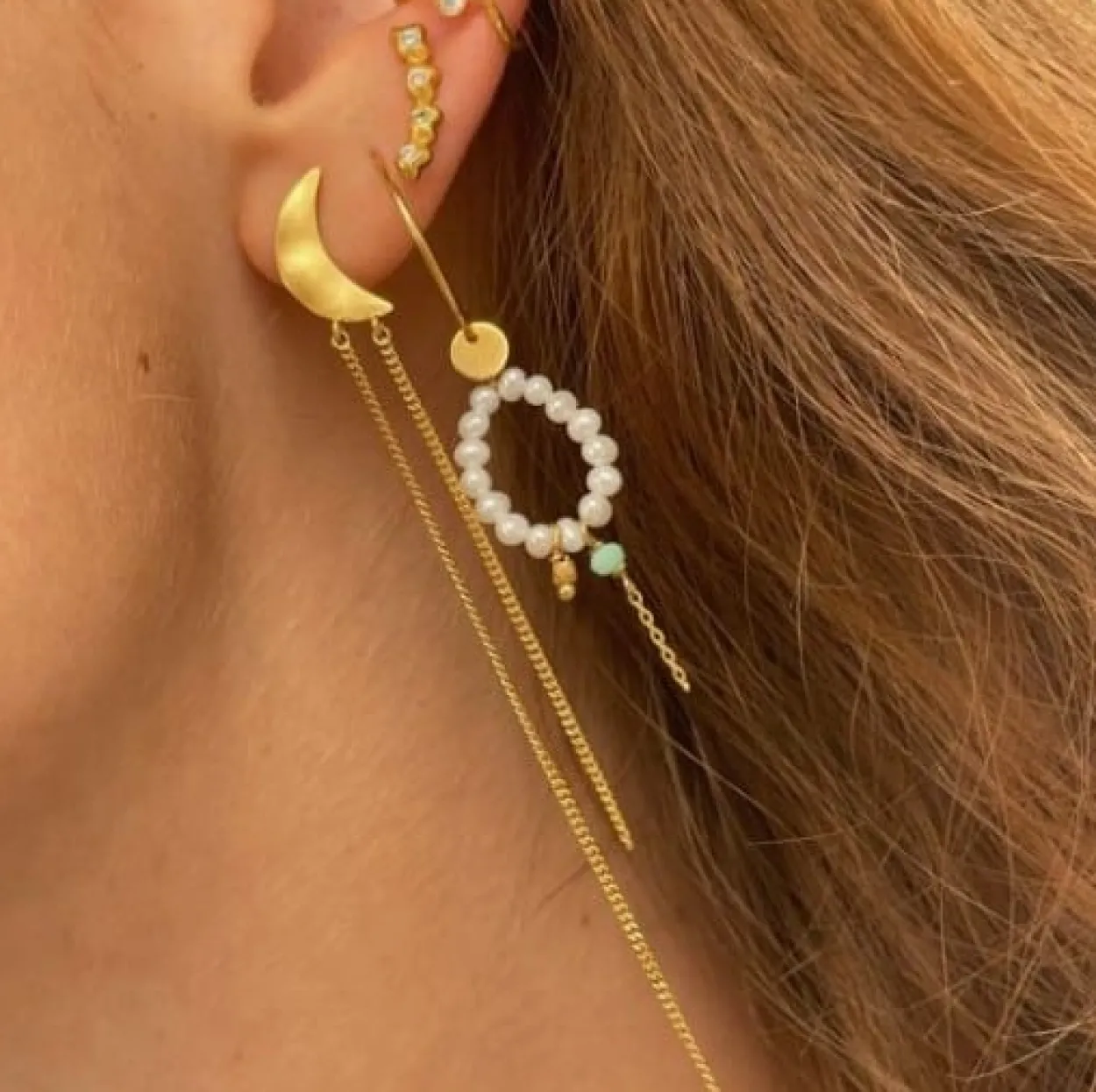 STINE A BELLA MOON WITH LONG CHAINS ØRERING FORGYLDT SØLV - 1313-02-S