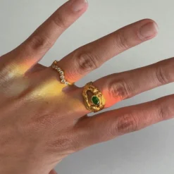 STINE A MY LOVE RING FORGYLDT SØLV GRØN STEN - 4048-02
