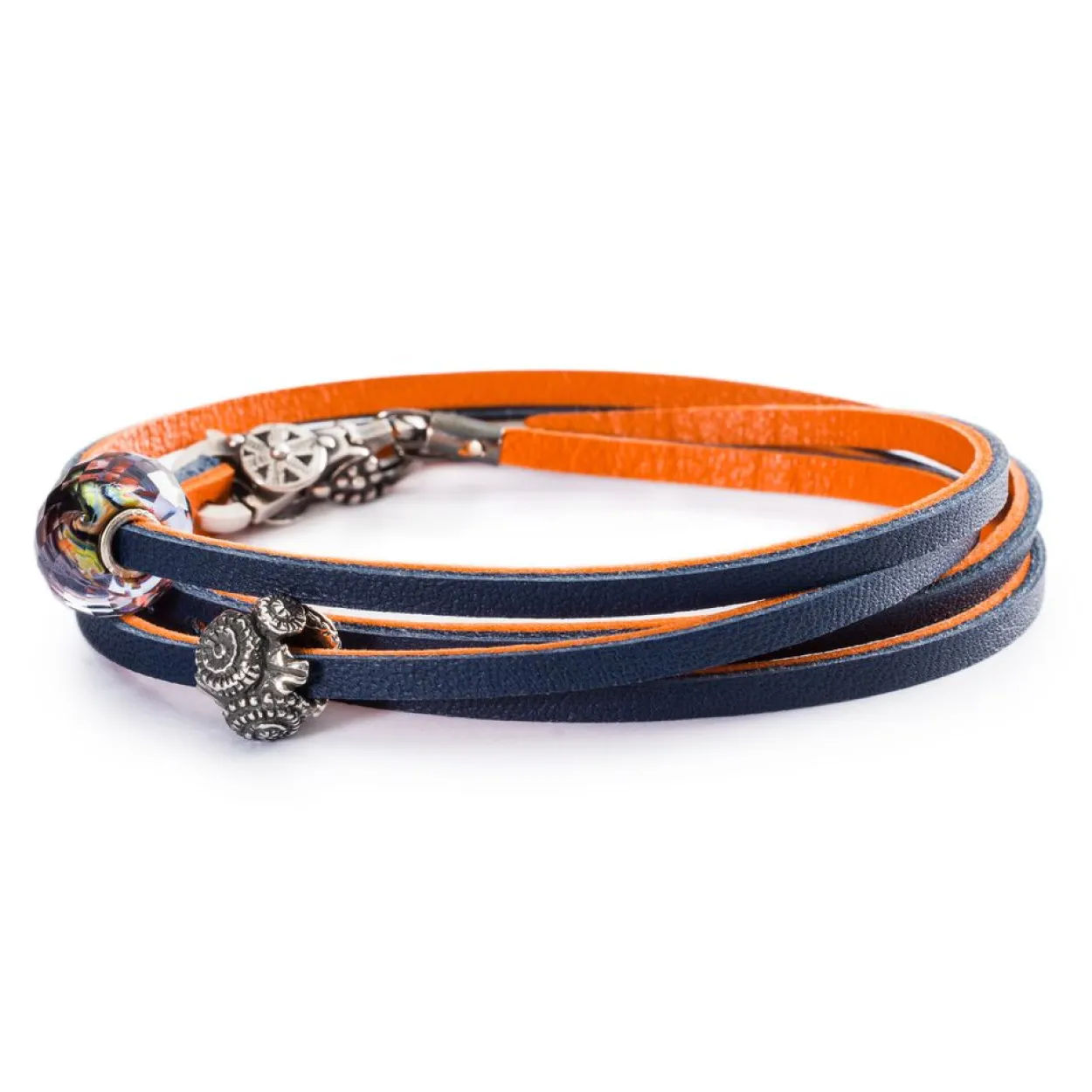 TROLLBEADS LÆDERARMBÅND ORANGE/NAVY 36CM - TLEBR-00043