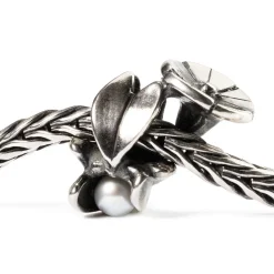 TROLLBEADS 'SEPTEMBER SNERLE' SØLV KUGLE MED HVID FERSKVANDSPERLE - TAGBE-00035